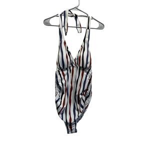 Beach Bump MATERNITY 1 pc Swimsuit Women S Halter‎ Striped Smocked